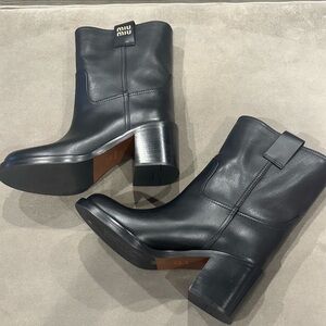 Miu Miu Black Leather Ankle Boots